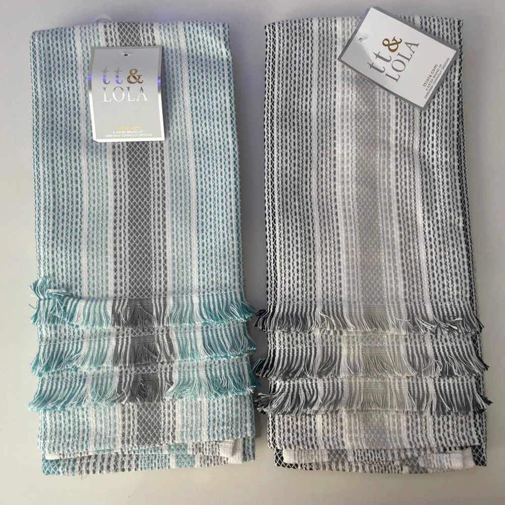 🆕 NWT TT & Lola Striped Tea Towels Set